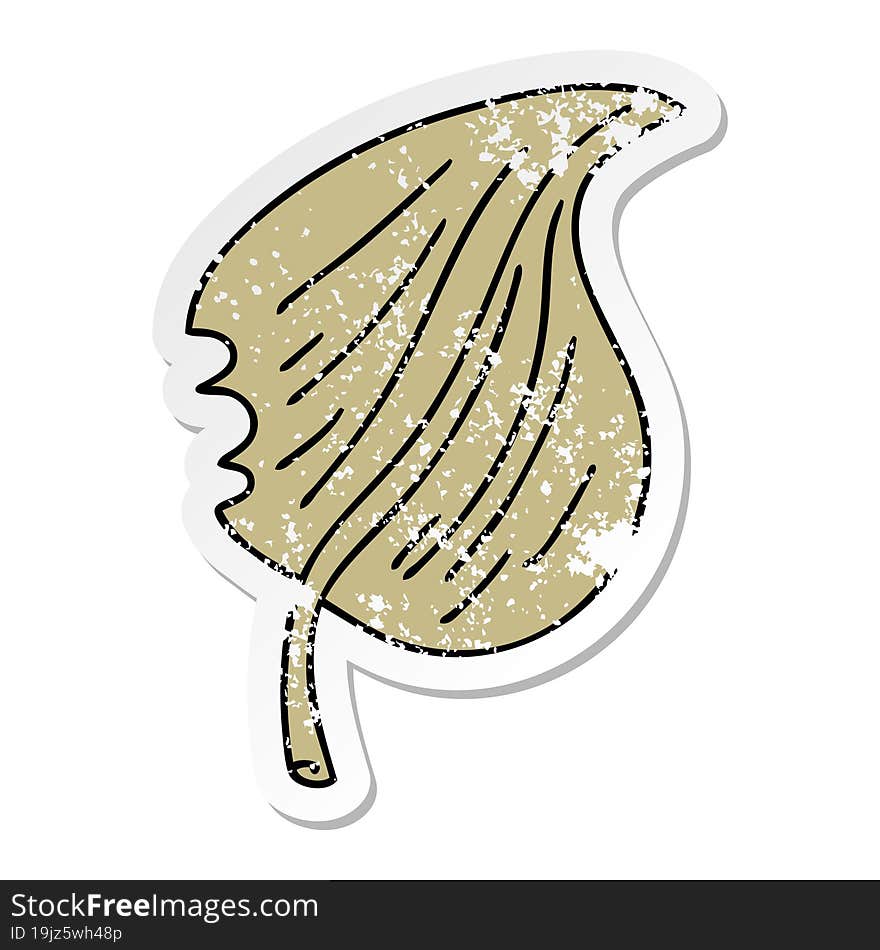 Distressed Sticker Of A Quirky Hand Drawn Cartoon Munched Leaf