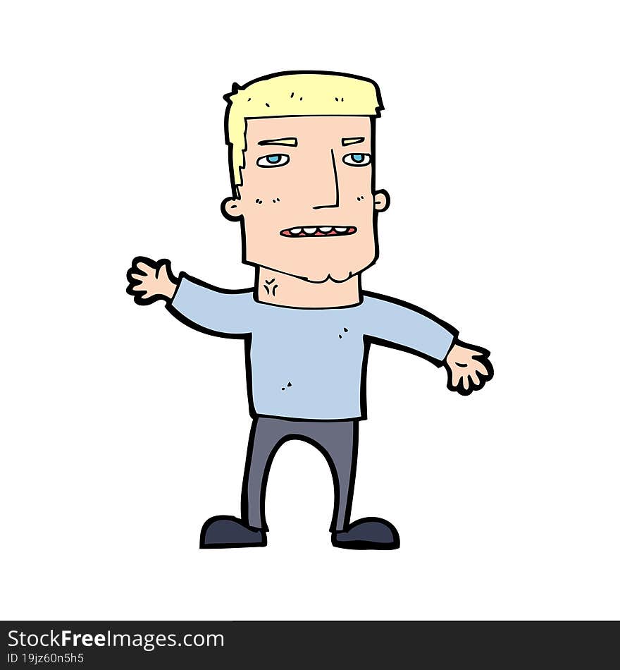 cartoon waving stressed man