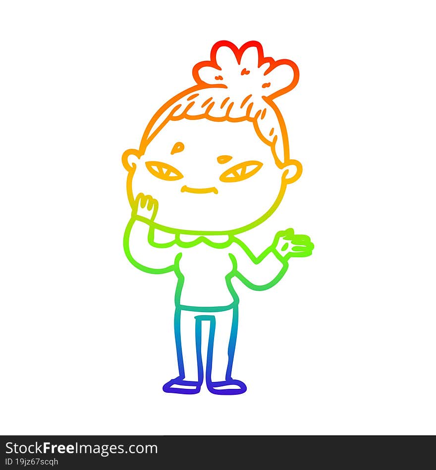 rainbow gradient line drawing of a cartoon woman