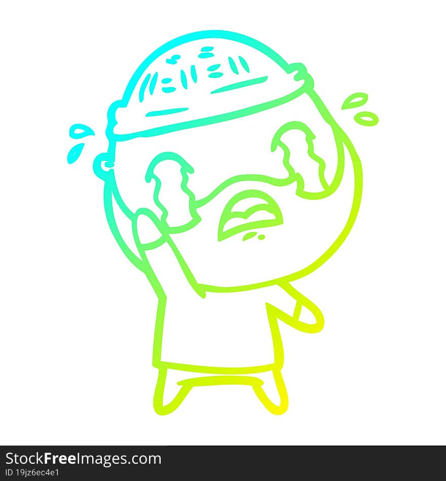 cold gradient line drawing cartoon bearded man crying waving goodbye