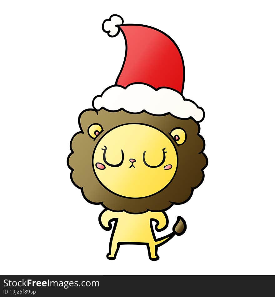 Gradient Cartoon Of A Lion Wearing Santa Hat