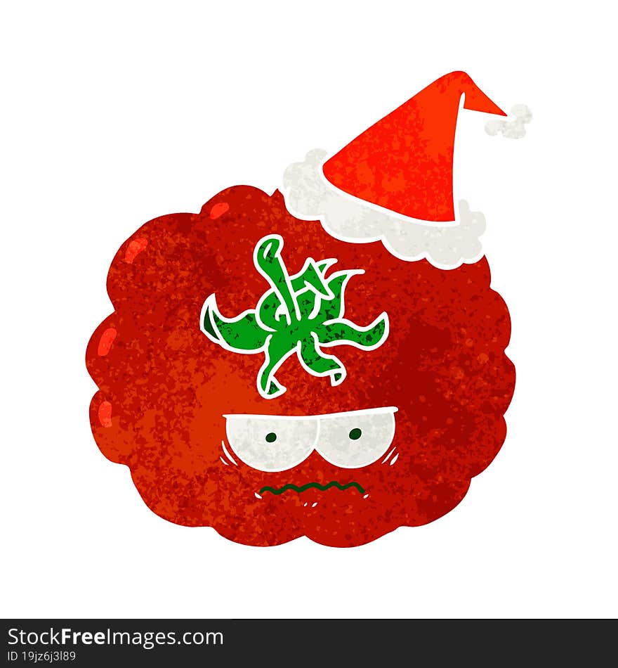 Retro Cartoon Of A Angry Tomato Wearing Santa Hat