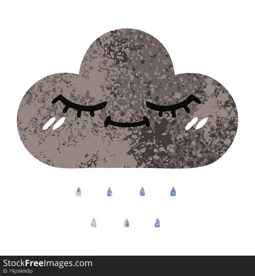 retro illustration style cartoon storm rain cloud