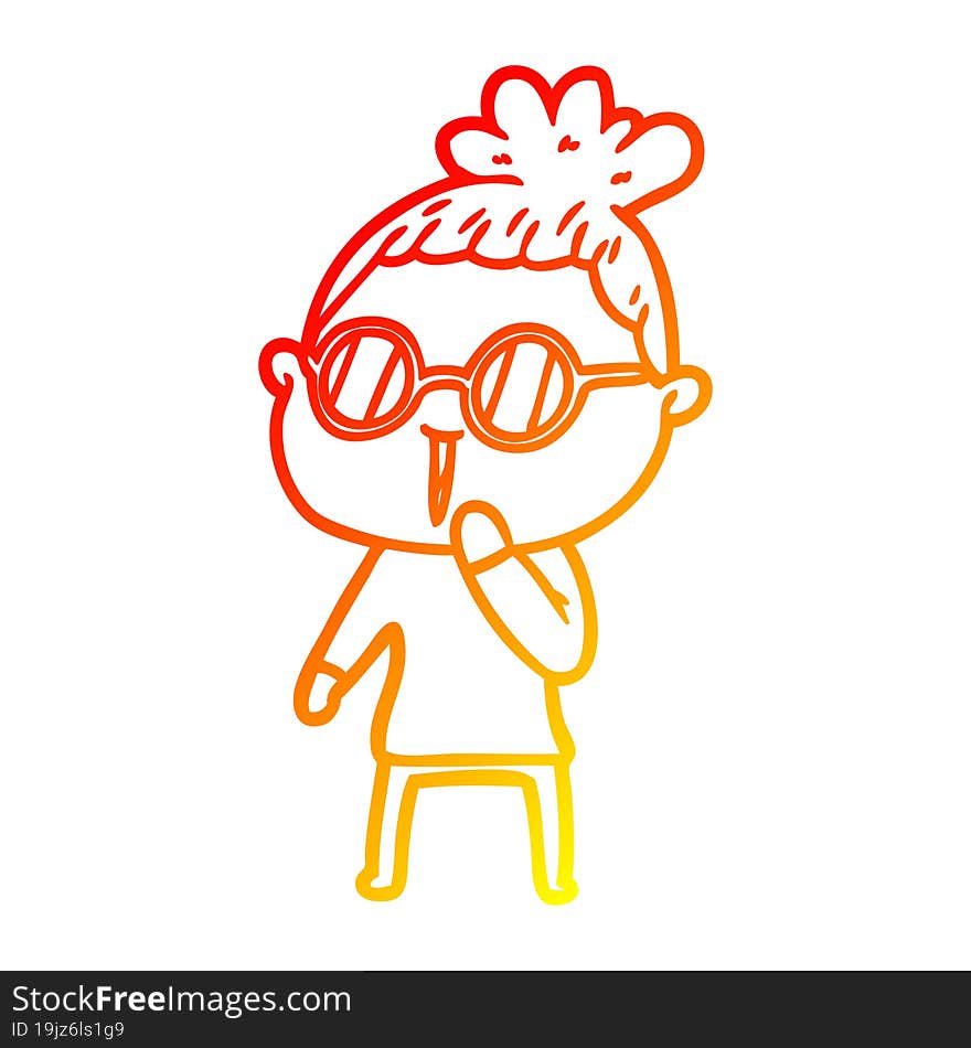 warm gradient line drawing of a cartoon woman wearing spectacles