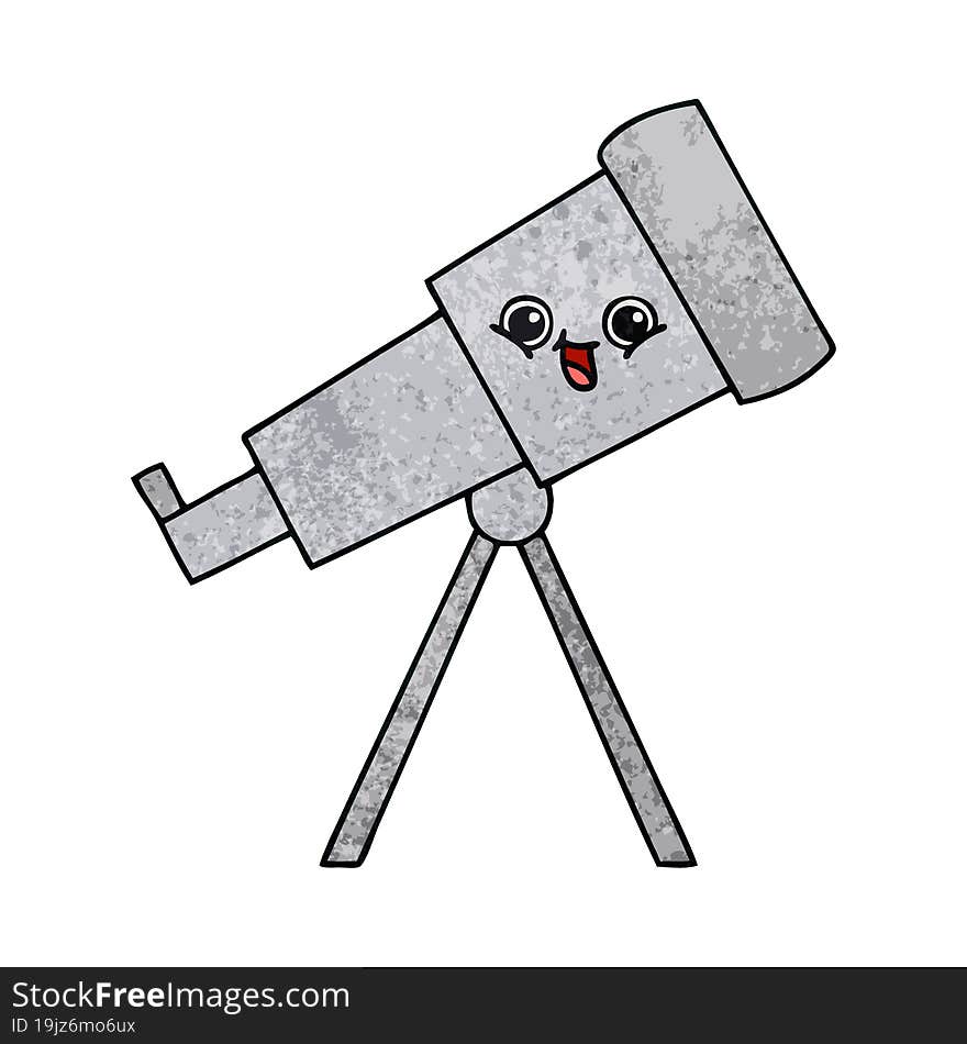 Retro Grunge Texture Cartoon Telescope