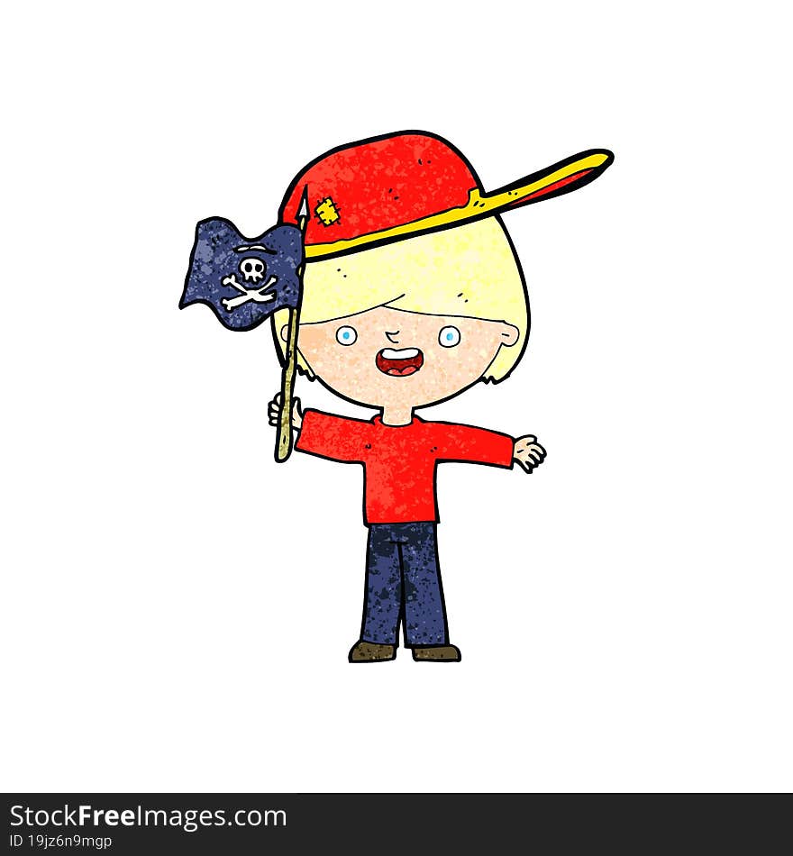 Cartoon Boy Waving Pirate Flag