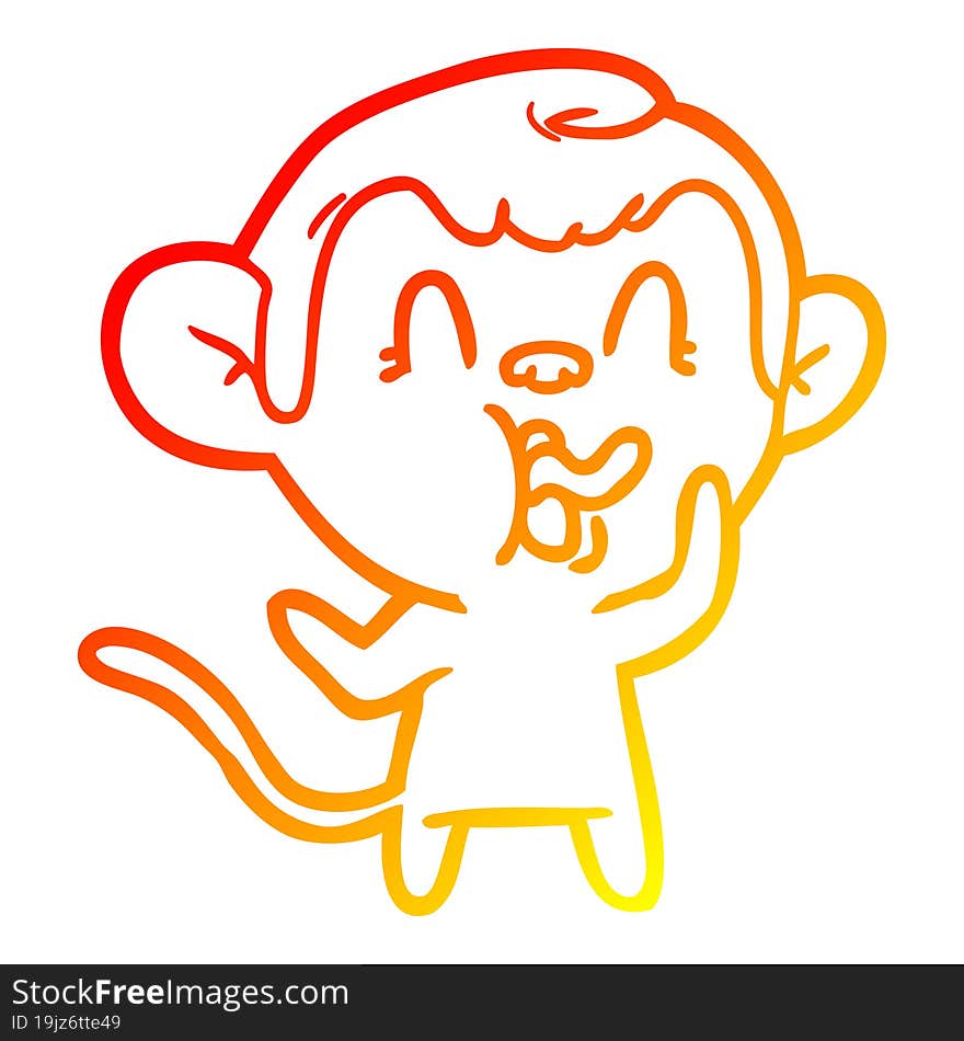 warm gradient line drawing of a crazy cartoon monkey