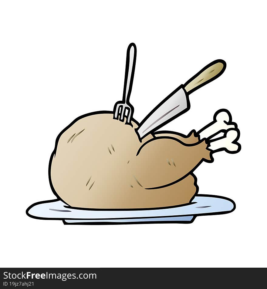 cartoon cooked turkey being carved. cartoon cooked turkey being carved