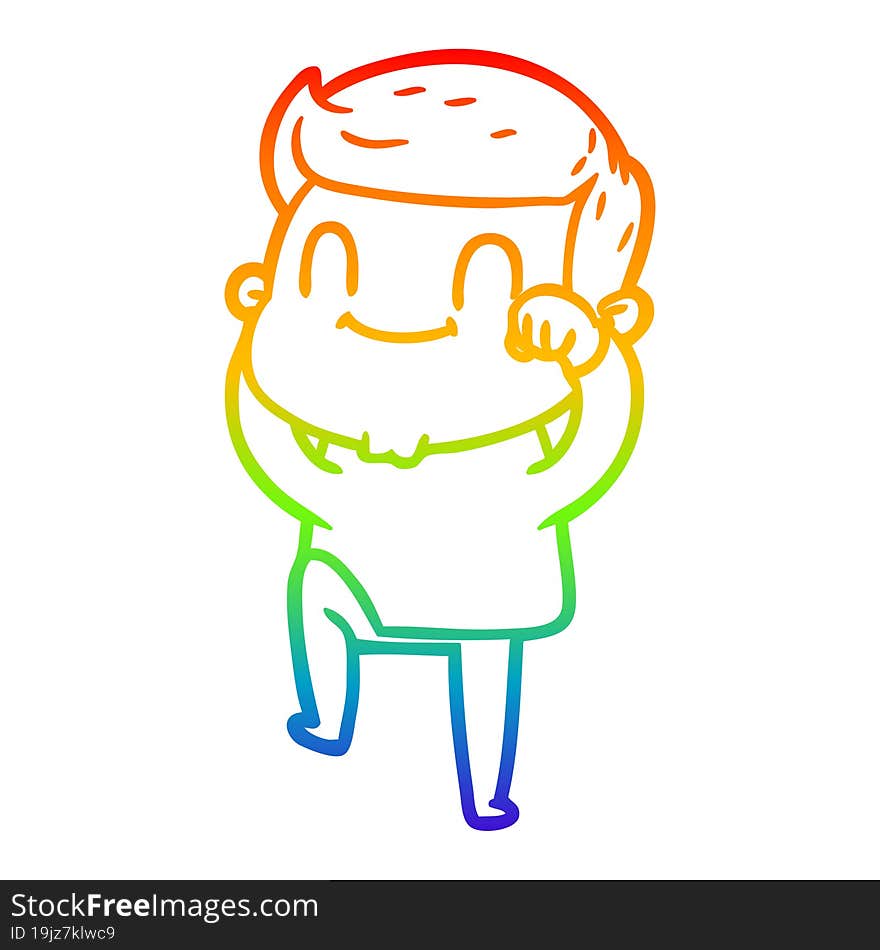 rainbow gradient line drawing of a cartoon friendly man