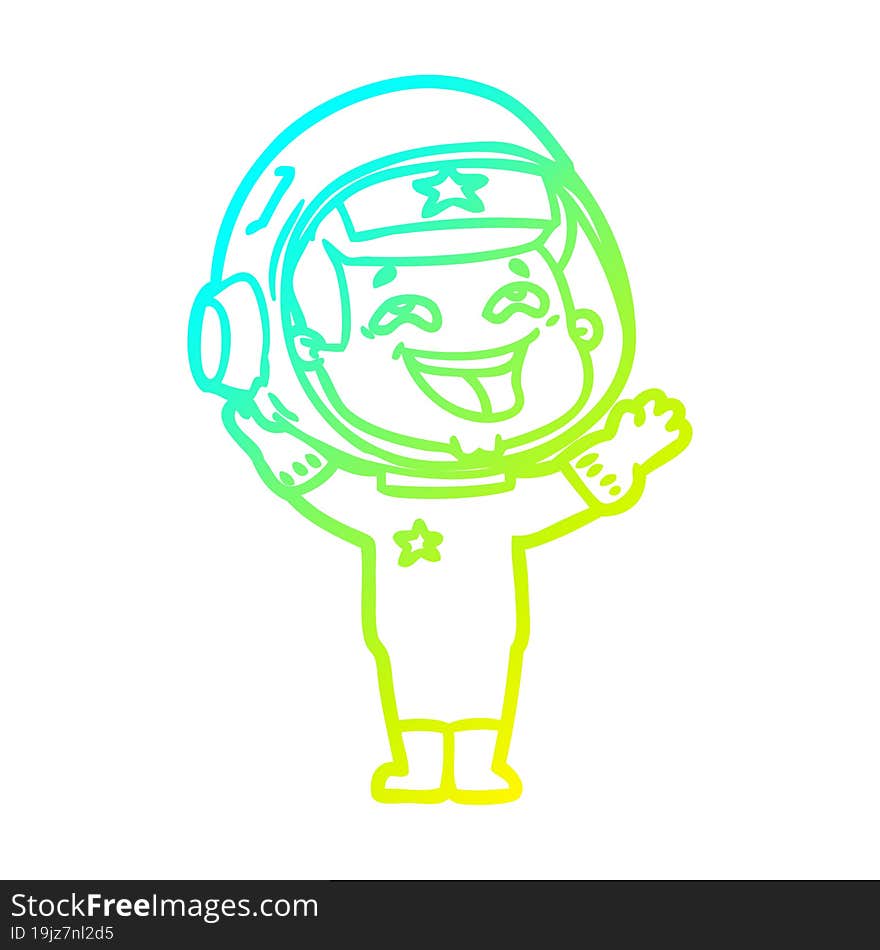 cold gradient line drawing of a cartoon laughing astronaut