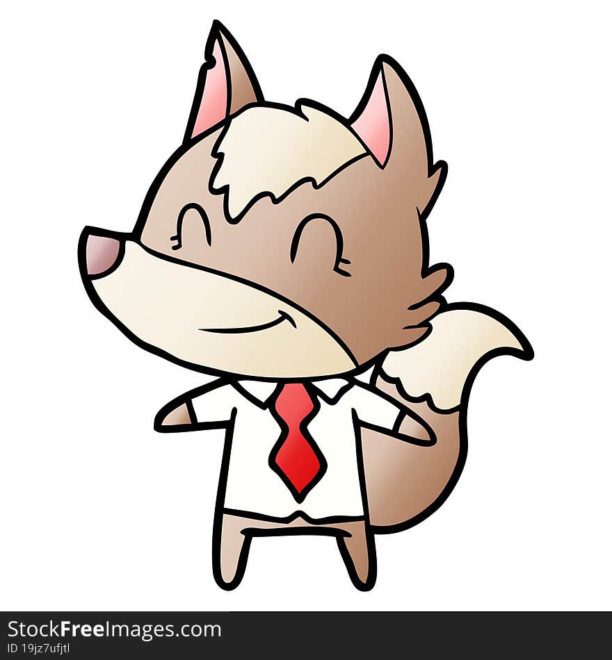 friendly cartoon wolf office worker. friendly cartoon wolf office worker