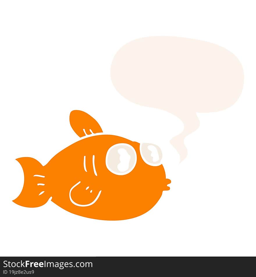 cartoon fish and speech bubble in retro style