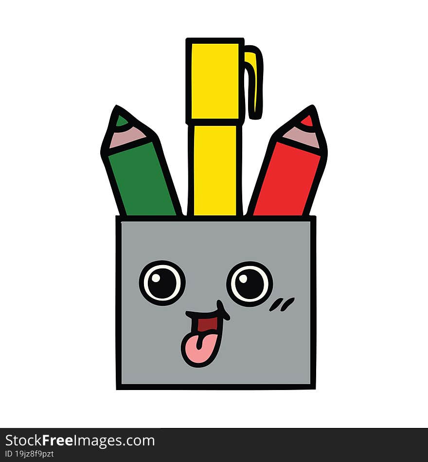 cute cartoon of a pencil pot. cute cartoon of a pencil pot