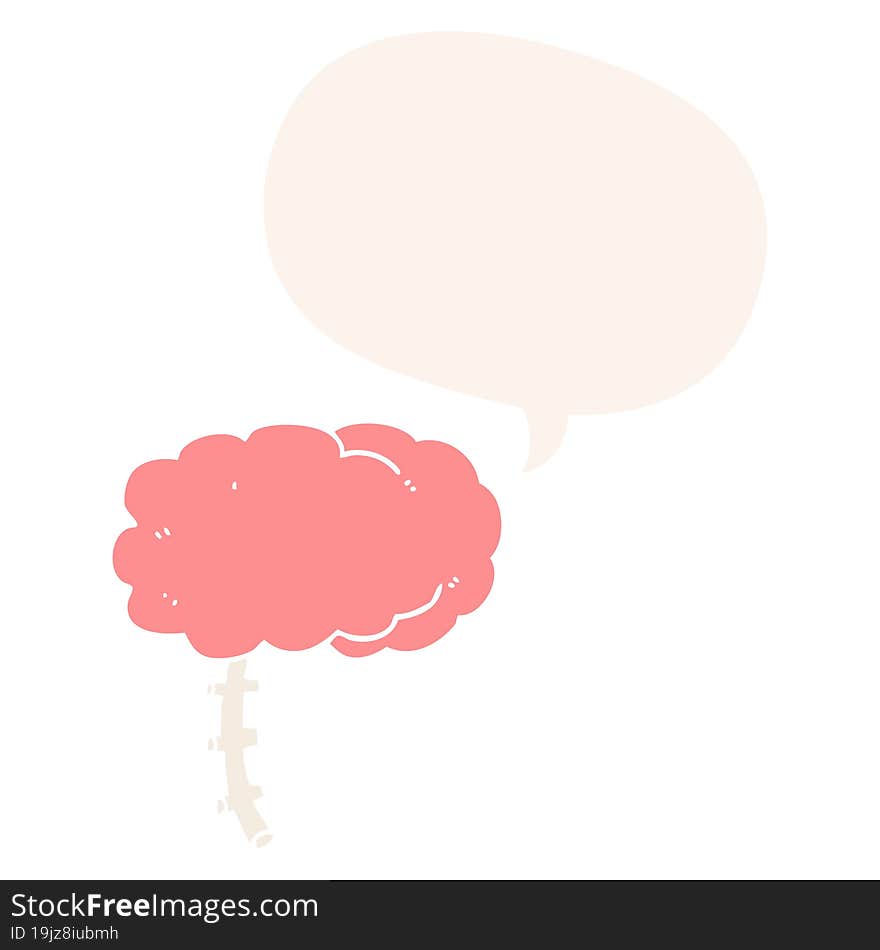 cartoon brain and speech bubble in retro style