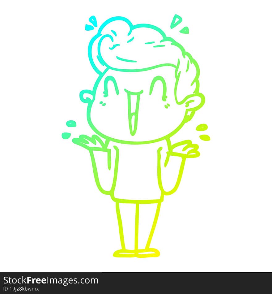 cold gradient line drawing of a cartoon excited man