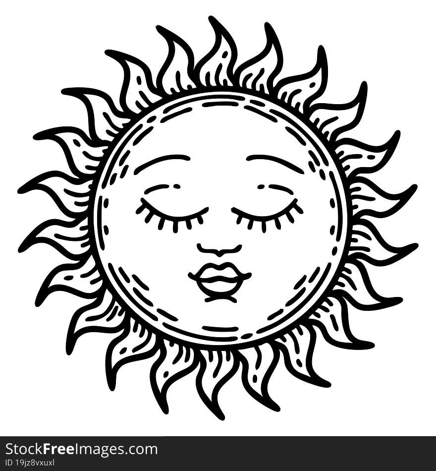 black line tattoo of a sun