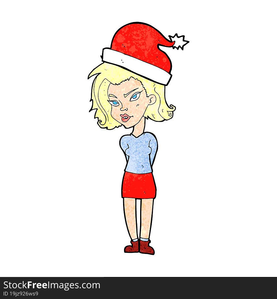 cartoon woman wearing christmas hat