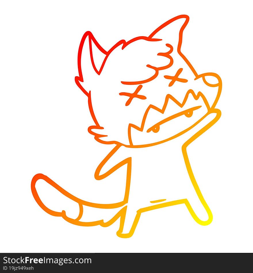 Warm Gradient Line Drawing Cartoon Cross Eyed Fox