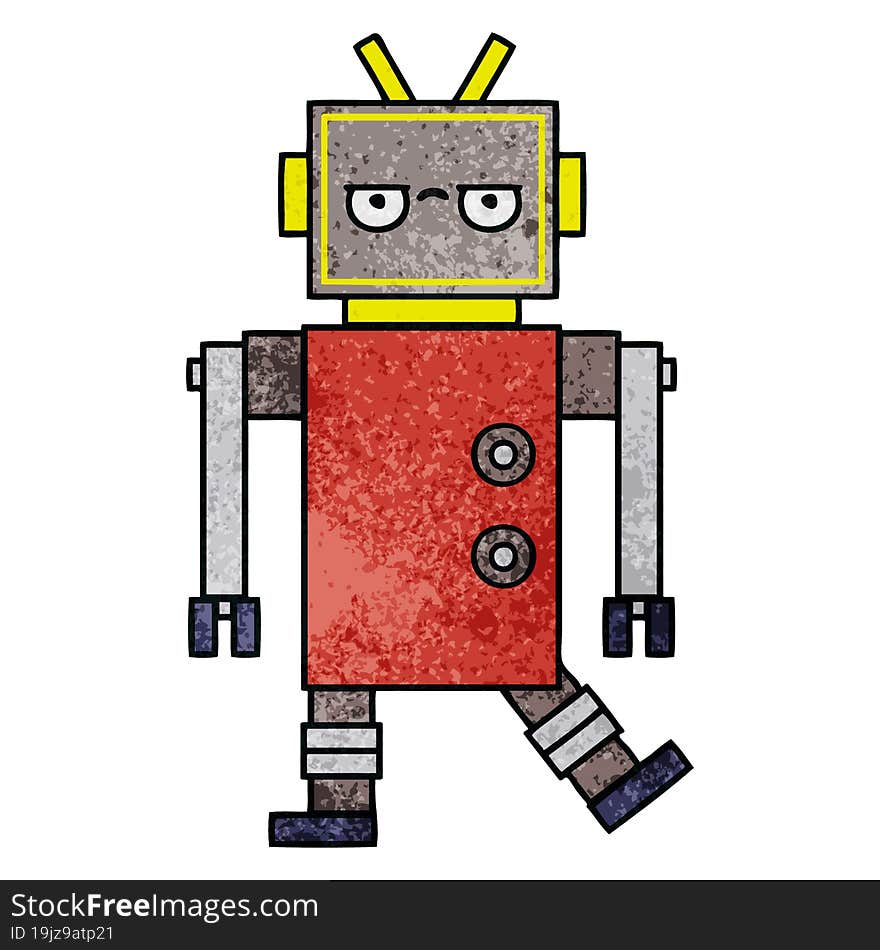 retro grunge texture cartoon of a robot