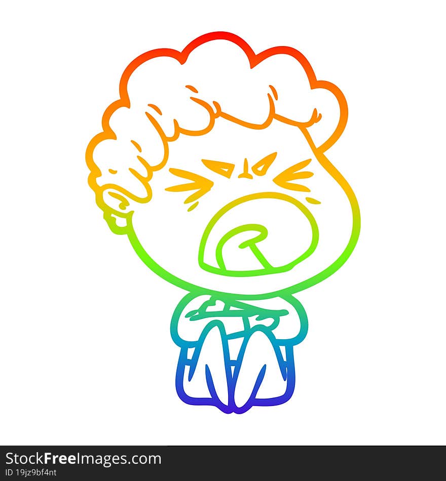 rainbow gradient line drawing cartoon furious man