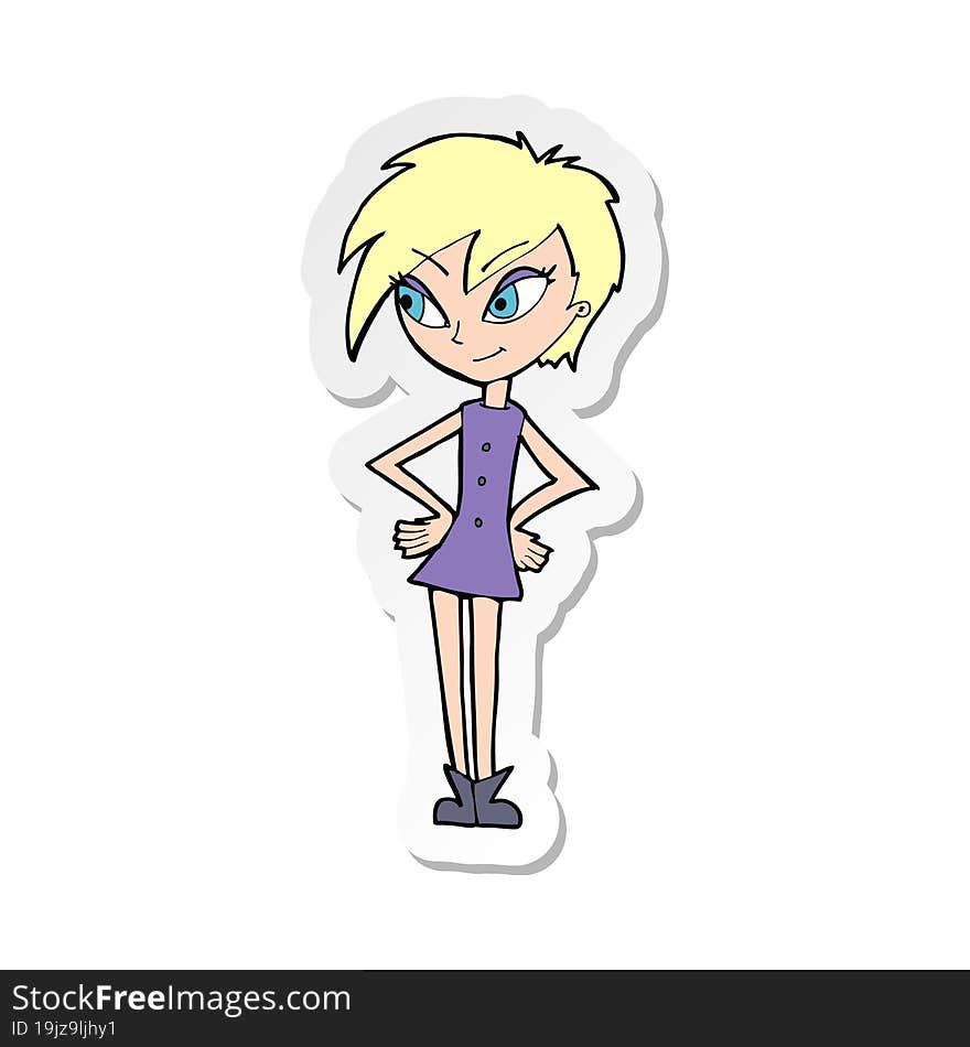 sticker of a cartoon girl with hands on hips