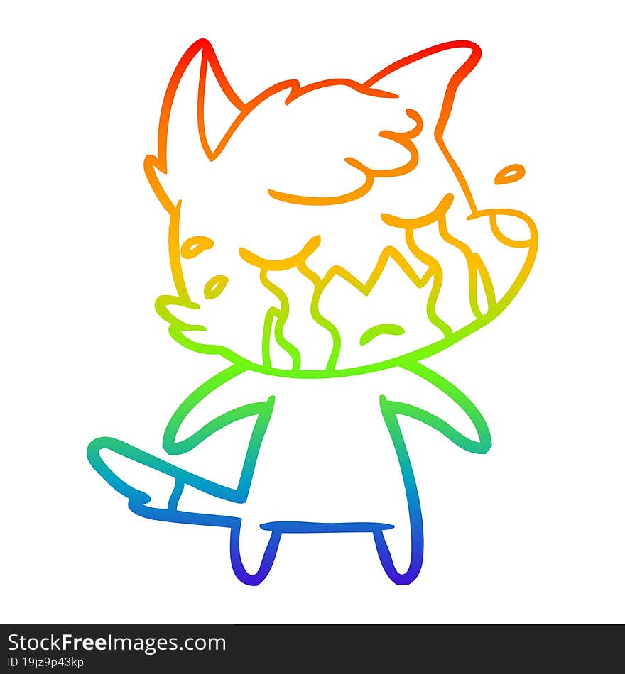 rainbow gradient line drawing crying fox cartoon