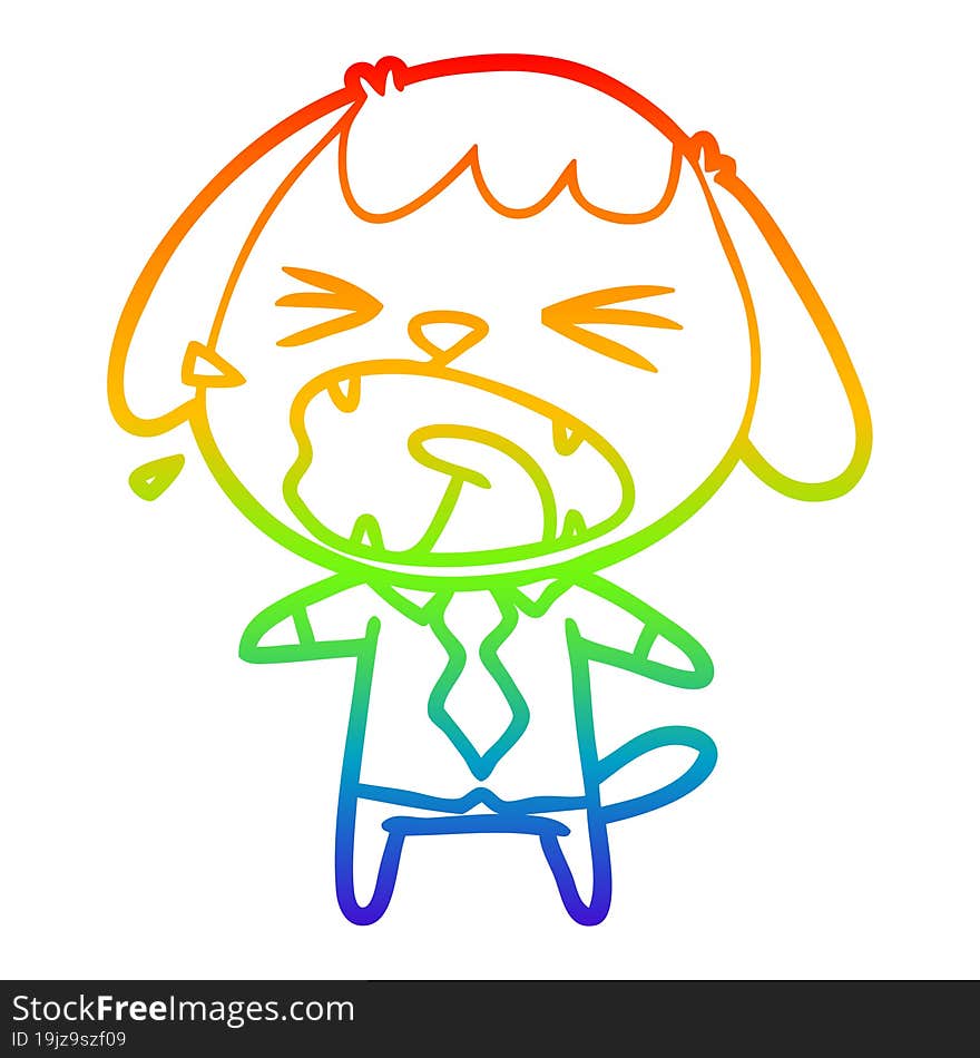 rainbow gradient line drawing of a cute cartoon dog barking