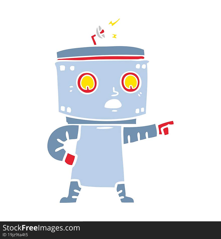 flat color style cartoon robot pointing