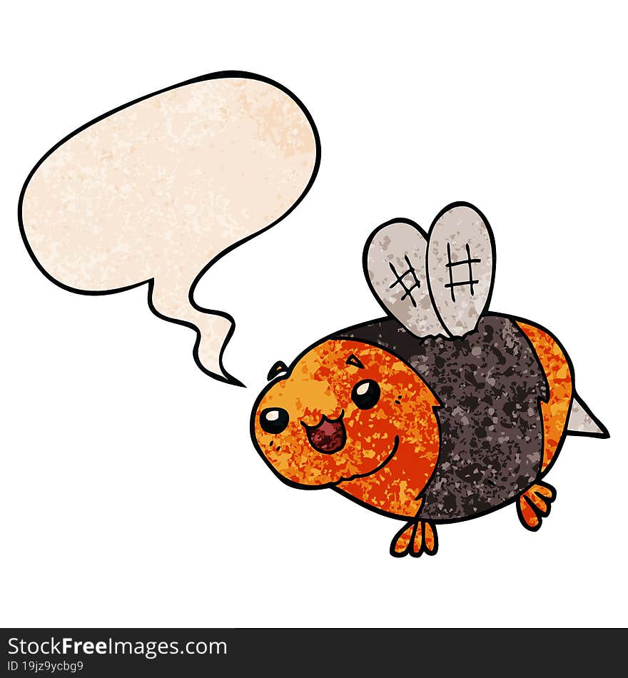 funny cartoon bee with speech bubble in retro texture style