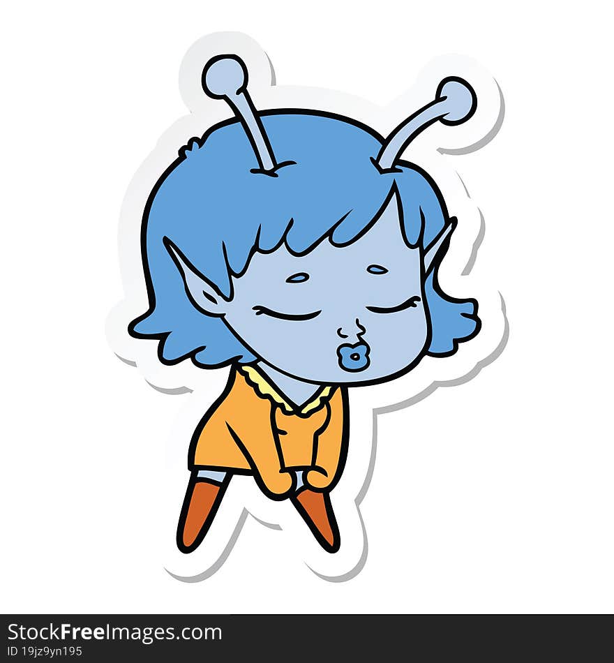 Sticker Of A Cute Alien Girl Cartoon