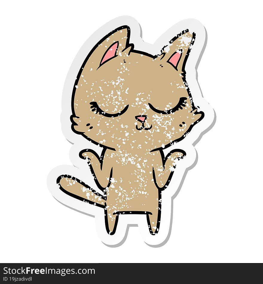 distressed sticker of a calm cartoon cat