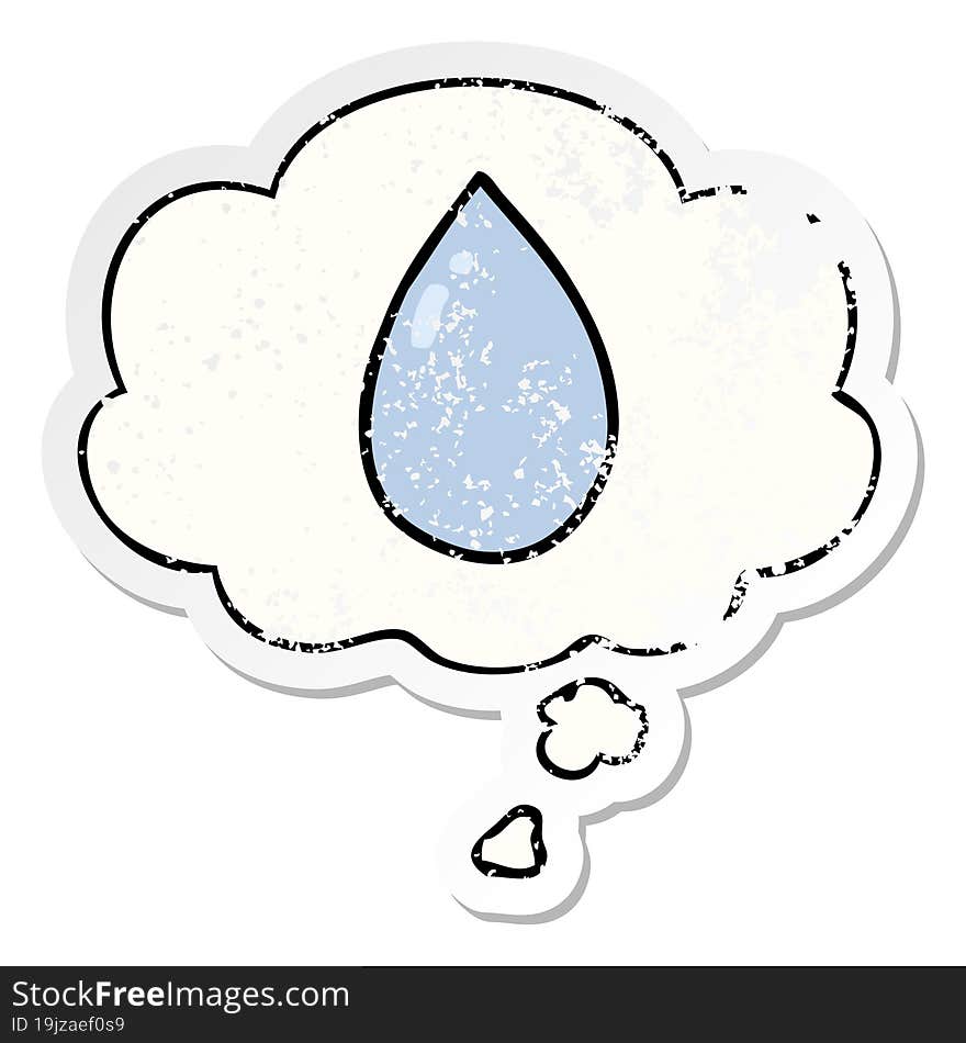 cartoon water droplet with thought bubble as a distressed worn sticker