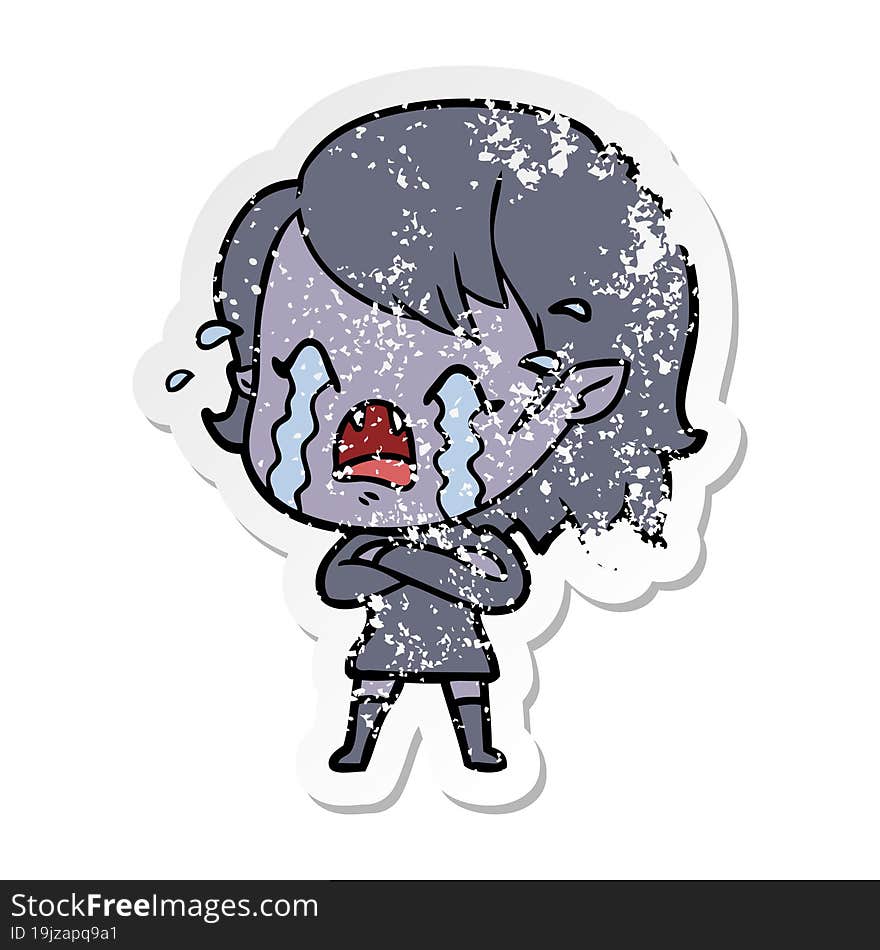 Distressed Sticker Of A Cartoon Crying Vampire Girl