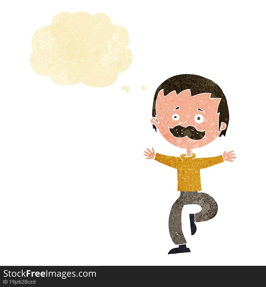 Cartoon Dancing Man With Mustache With Thought Bubble