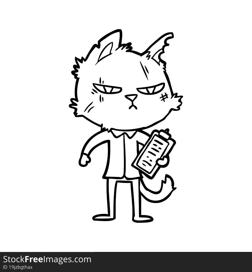 tough cartoon cat with clipboard. tough cartoon cat with clipboard