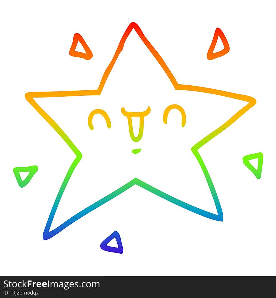 Rainbow Gradient Line Drawing Cartoon Happy Star