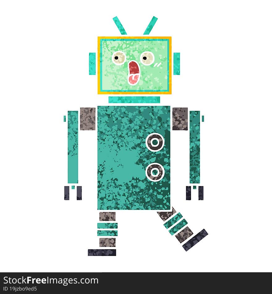 Retro Illustration Style Cartoon Robot