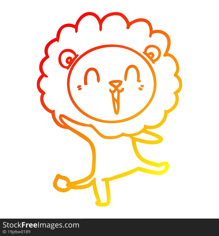 warm gradient line drawing of a laughing lion cartoon