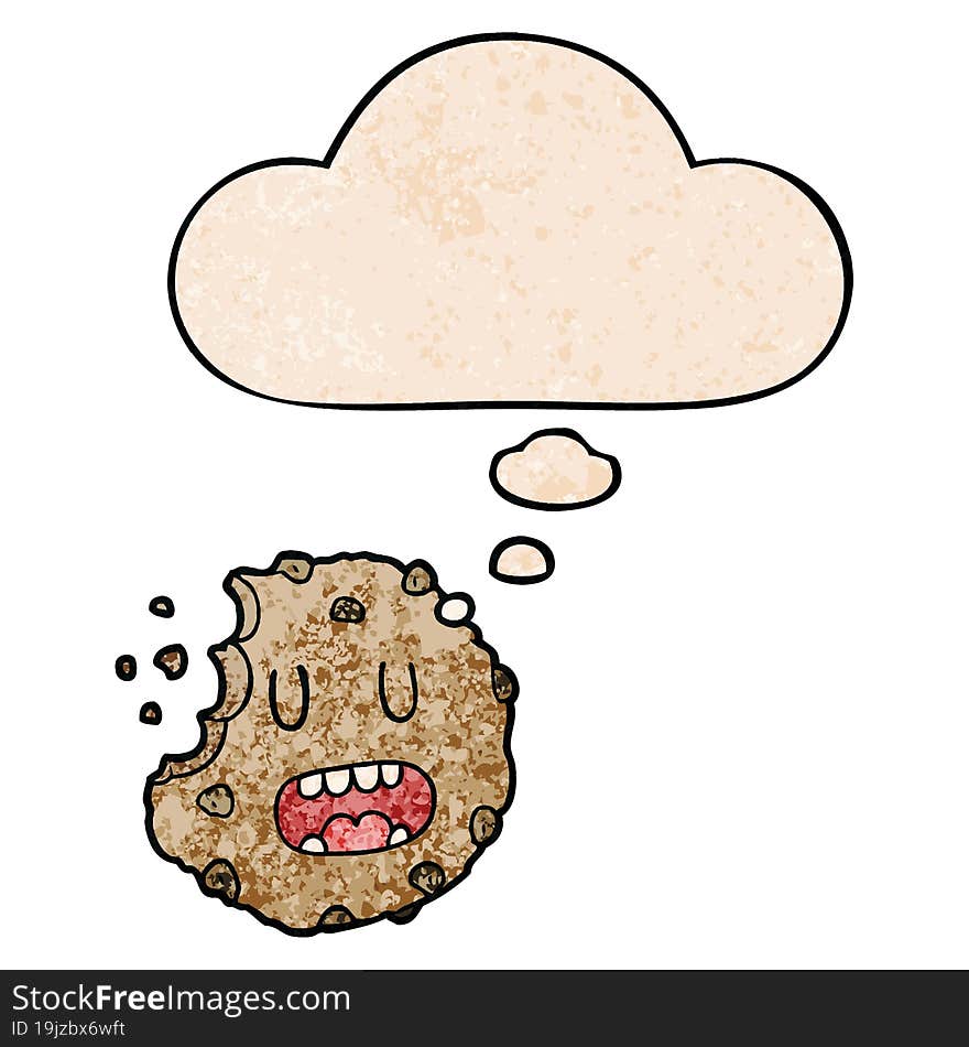 cartoon cookie and thought bubble in grunge texture pattern style