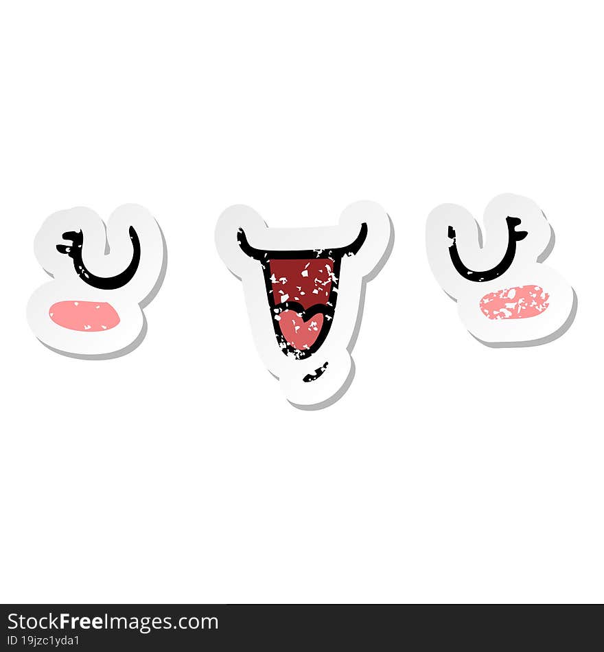 distressed sticker of a cute happy face cartoon