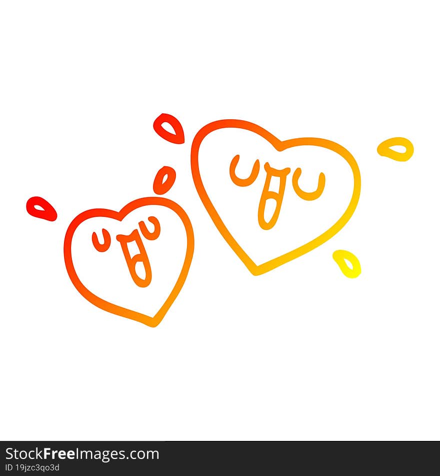 warm gradient line drawing of a happy cartoon hearts