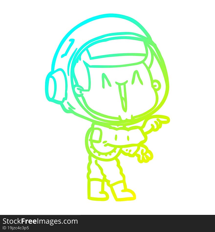 cold gradient line drawing happy cartoon astronaut pointing