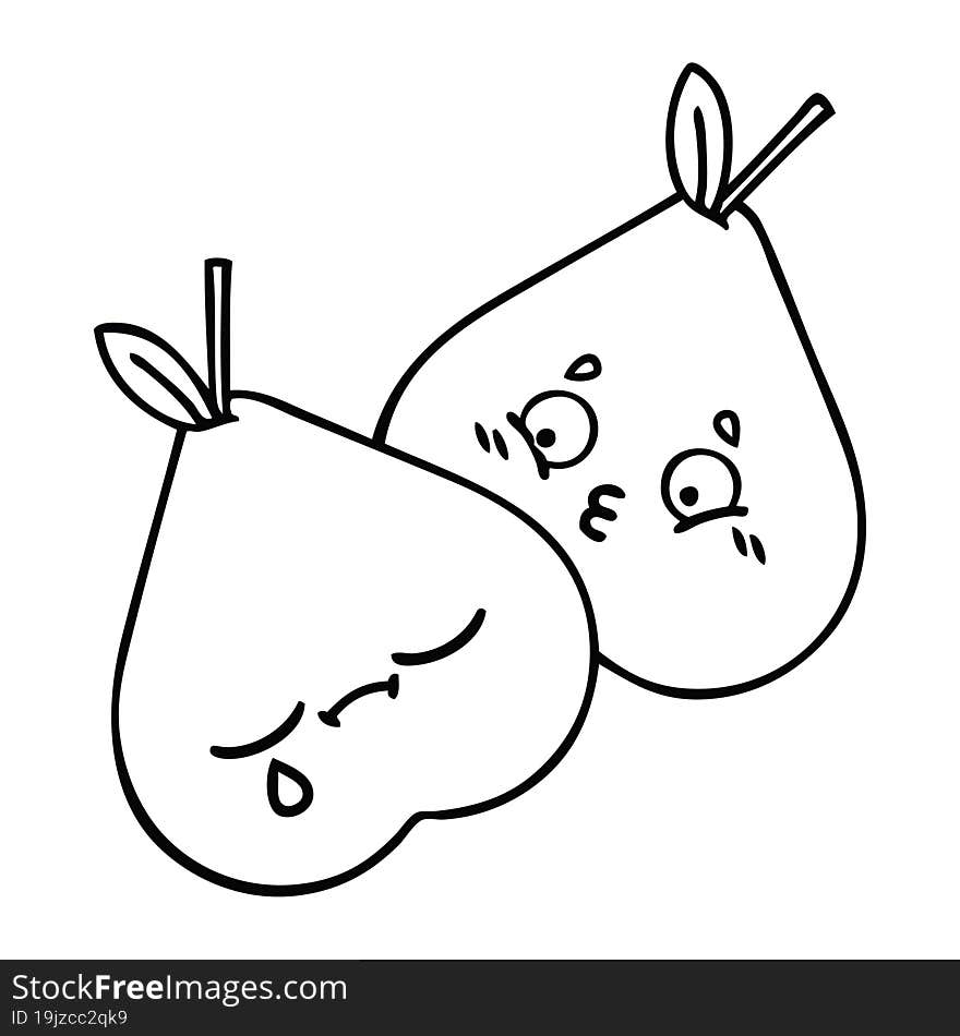 line drawing cartoon of a green pear