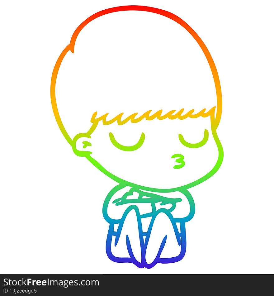 rainbow gradient line drawing cartoon calm boy