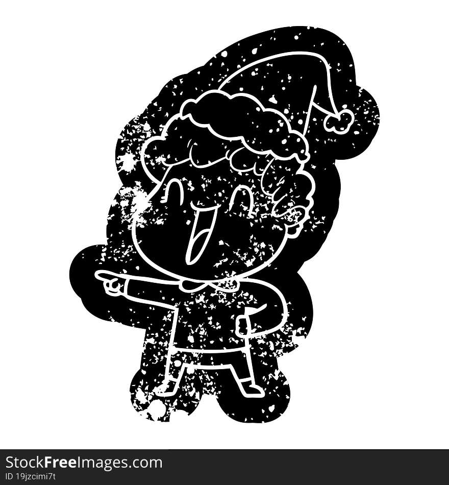 cartoon distressed icon of a happy man wearing santa hat