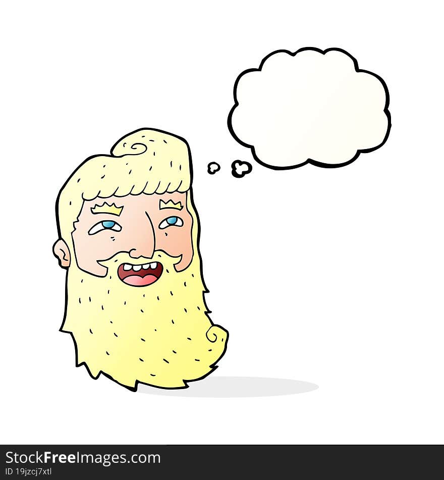 cartoon laughing bearded man with thought bubble