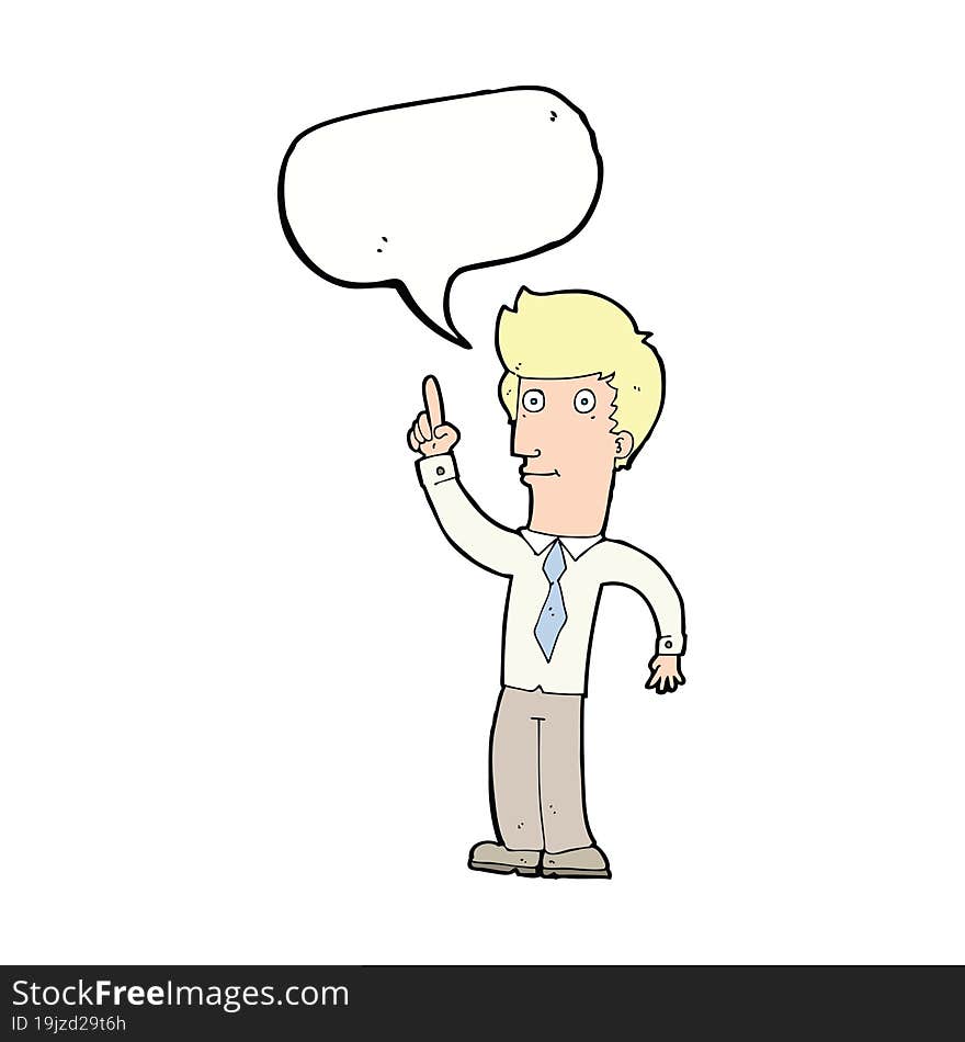 cartoon friendly man with idea with speech bubble