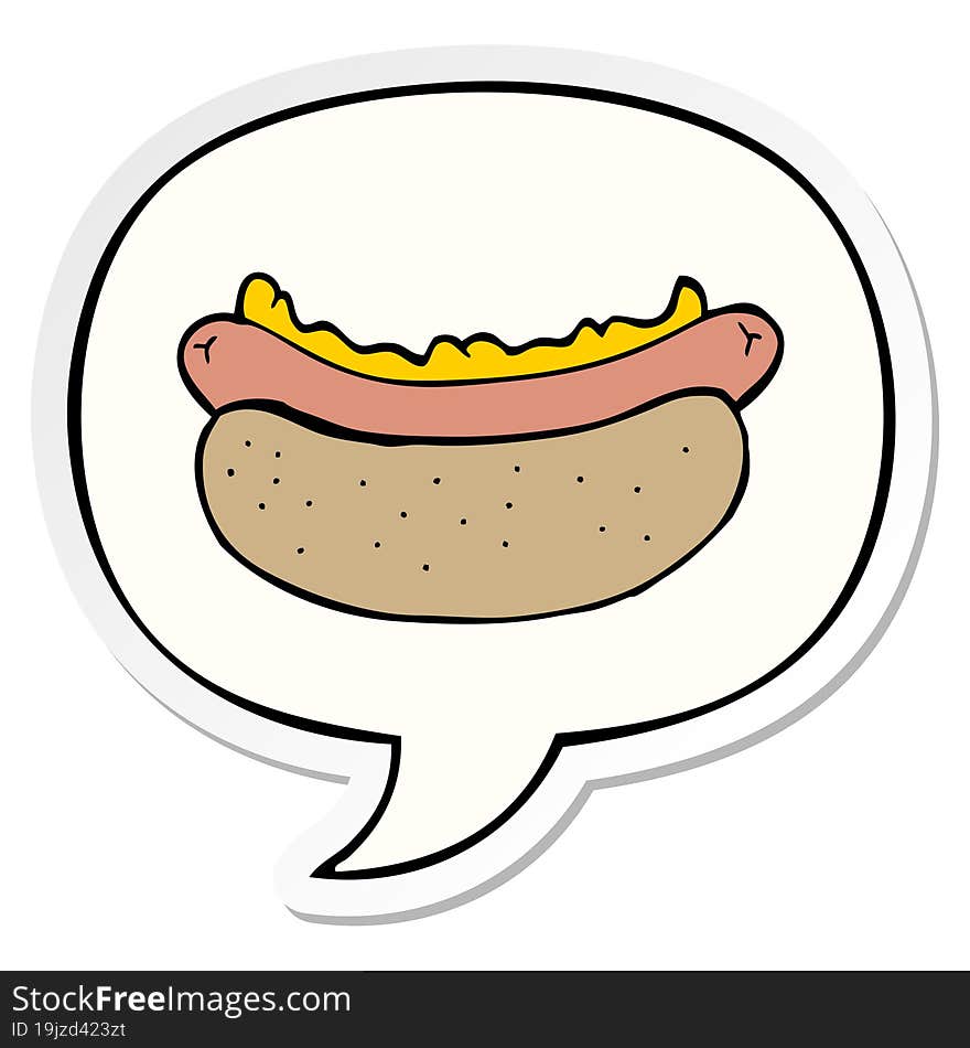 cartoon hotdog with speech bubble sticker. cartoon hotdog with speech bubble sticker