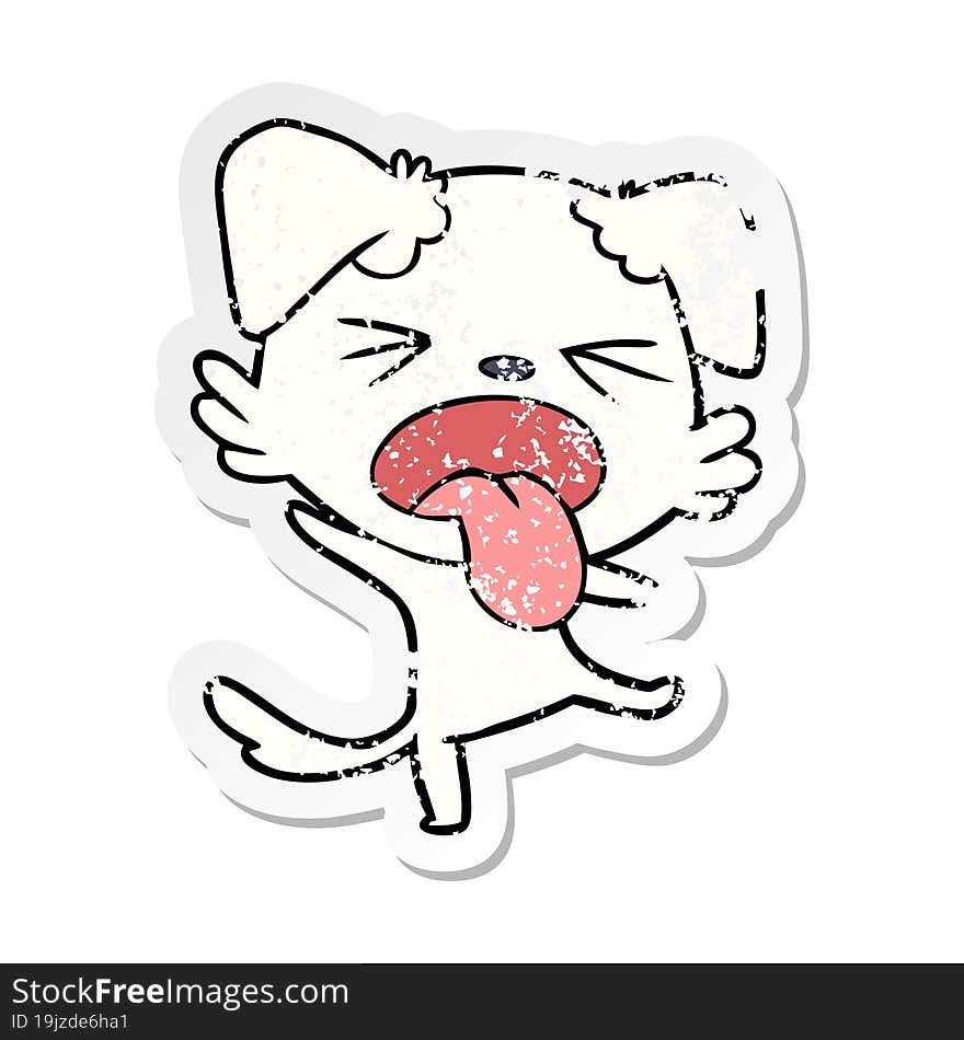 distressed sticker of a cartoon disgusted dog