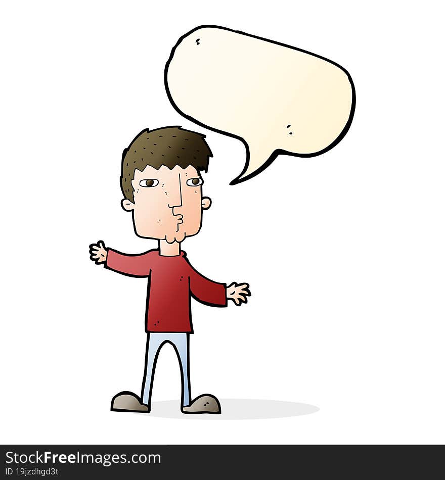 cartoon curious man with speech bubble